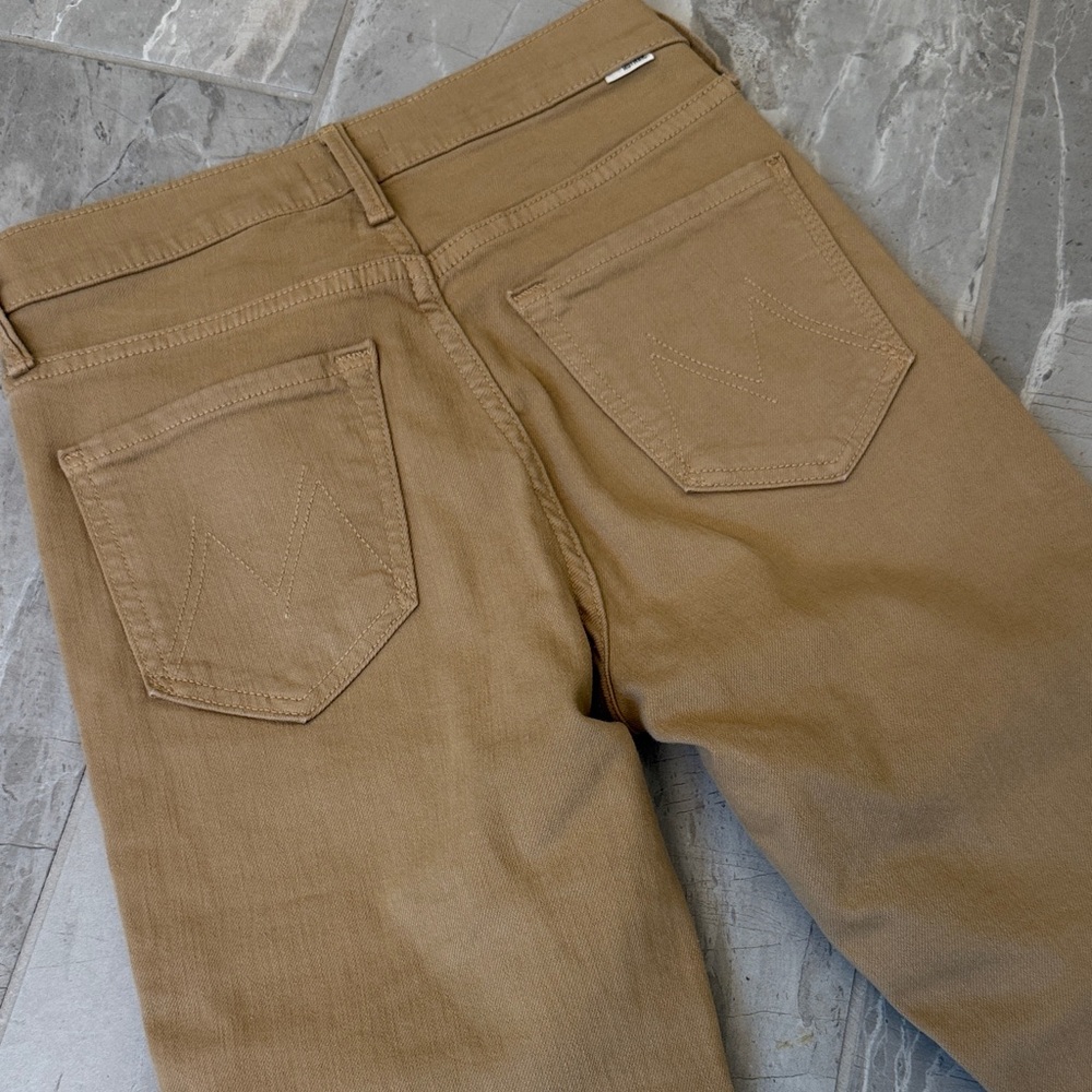 MOTHER Tan mid rise Denim with Branded Button